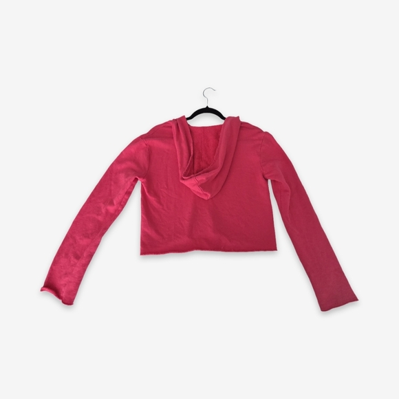 NWT Anthropologie t.la Cropped Zip Hoodie XS Pink Made in USA Raw Hem Y2K - Picture 8 of 13